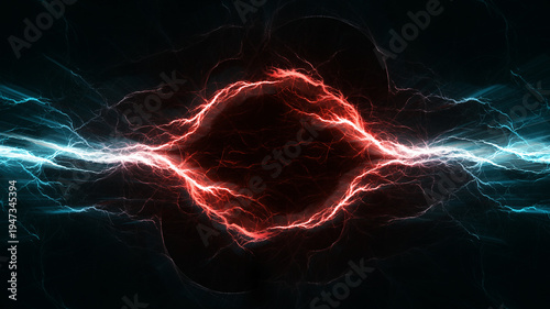 Abstract Red Energy Core with Blue Electric Waves Background