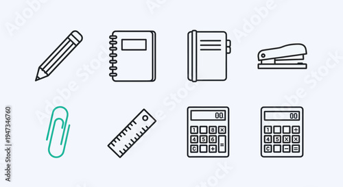 Office supplies set on white background