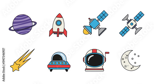 Space exploration elements illustration