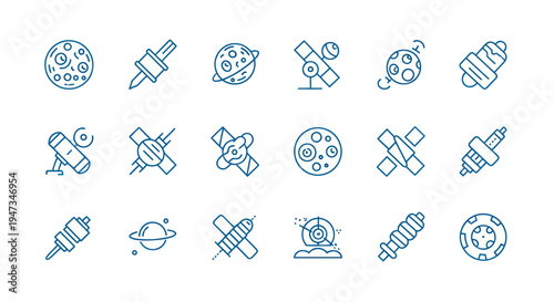 Space icons set astronomy and exploration