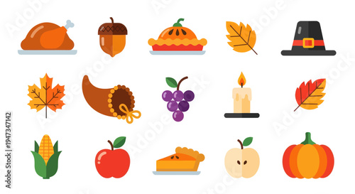 Thanksgiving holiday food and icons