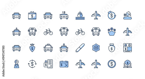 Transportation and financial icons set