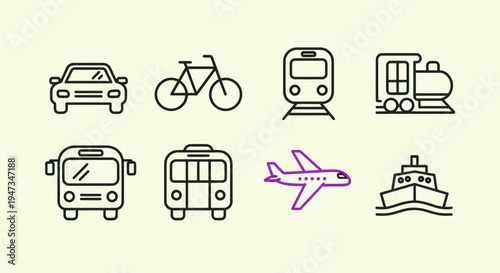 Transportation icons car bicycle train airplane ship