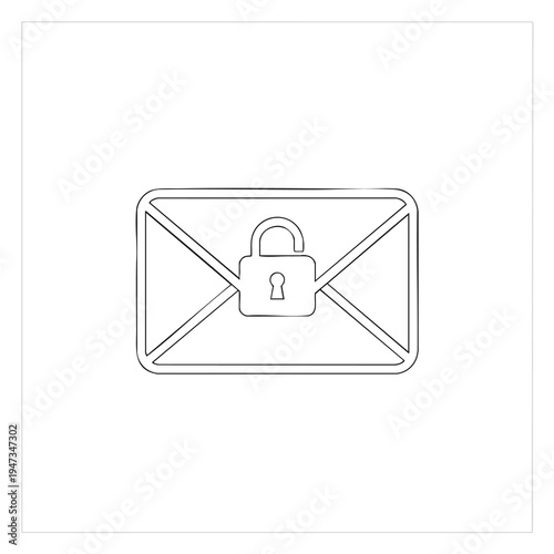Simple outline drawing of a closed envelope secured with an unlocked padlock