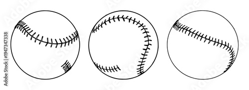 Baseball ball set with realistic design featuring white, red, round with stitches and shadow