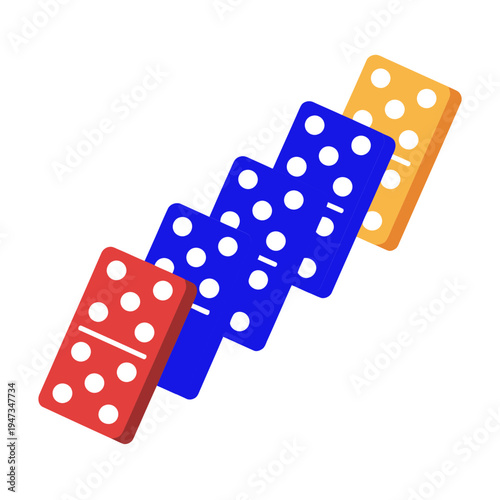 Colorful dominoes falling in a row
