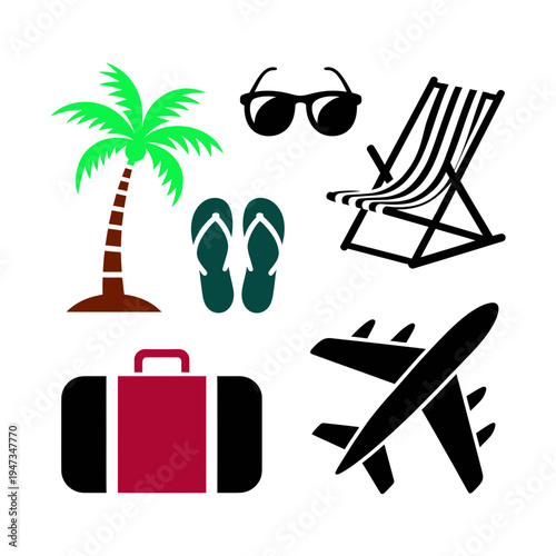 Summer vacation travel icons