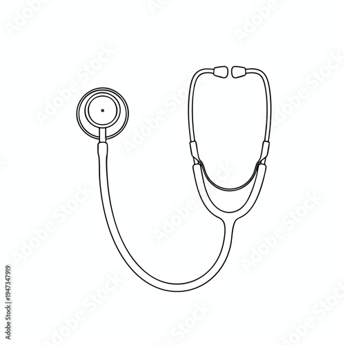 Simple black and white line drawing of a stethoscope on a white background