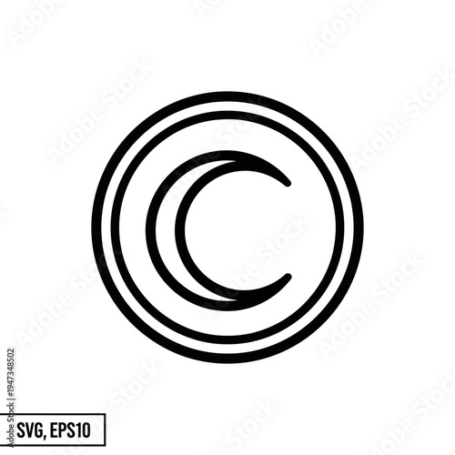 A simple black and white line art illustration of the copyright symbol enclosed within two concentric circles.
