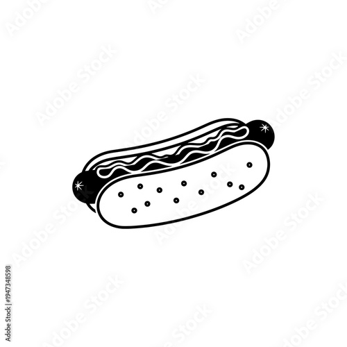 Black and white vector illustration of ice cream and fish cartoon