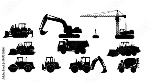 Set of Construction Machinery Silhouettes