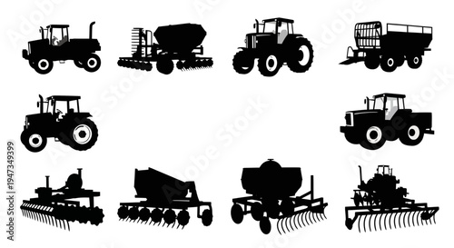 Set of Agricultural Machinery Silhouettes