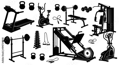 Gym Equipment Silhouette Collection Set