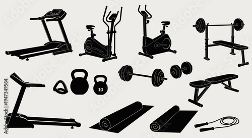 Gym Equipment Silhouette Collection for Fitness and Workout Design