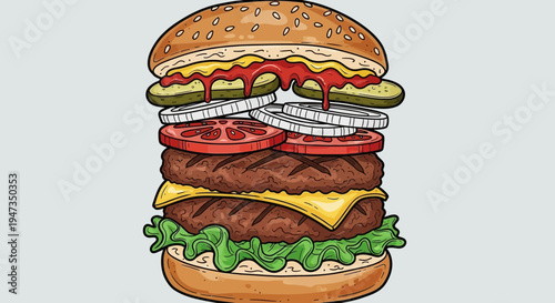 Hand Drawn Double Cheeseburger Illustration