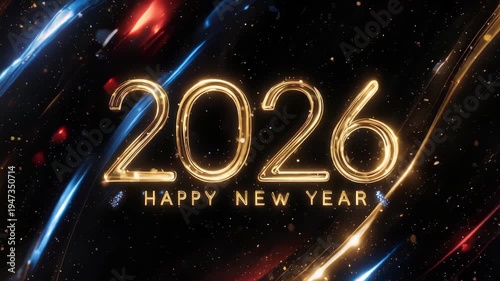 Happy New Year 2026 Celebration with Glowing Golden Numbers.