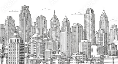 Detailed Pencil Sketch Drawing of a Metropolitan City Skyline