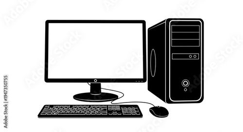 Minimalist Black and White Desktop Computer Icon Illustration