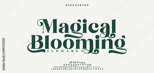 Magical Blooming Elegant font alphabet uppercase lowercase and number. Classic lettering minimal fashion designs. Typography modern serif fonts regular decorative vintage concept. Vector illustration