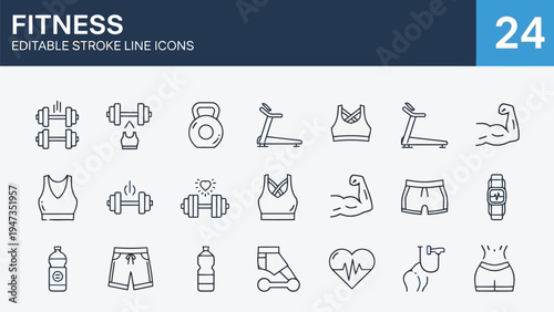 Collection of fitness and exercise icons representing various workout activities and equipment Vector
