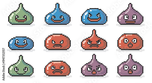 Colorful Slime Monster Sprites with Different Emotions and Colors
