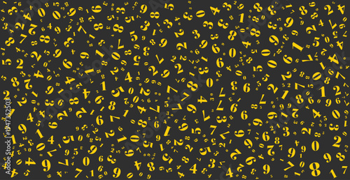 A dynamic vector illustration featuring a random scatter of numbers from zero to nine in various sizes and orientations