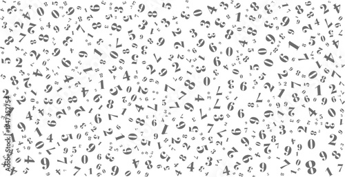 A dynamic vector illustration featuring a random scatter of numbers from zero to nine in various sizes and orientations