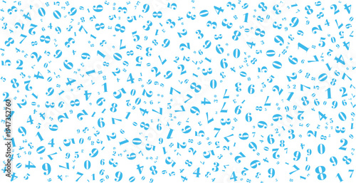 A dynamic vector illustration featuring a random scatter of numbers from zero to nine in various sizes and orientations