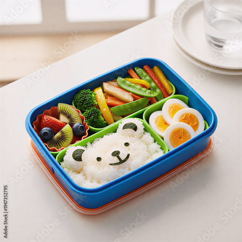 Colorful School Bento Lunch Box Flat Lay