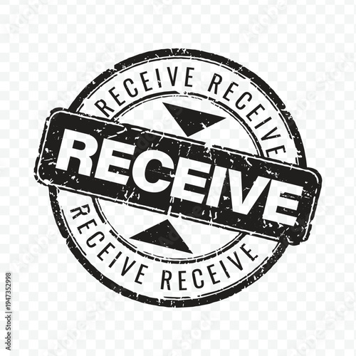 Minimalist black rubber stamp with receive text isolated on a transparent background for logistics tracking status