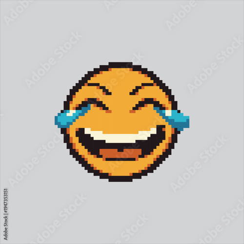 Pixel art illustration Laughing Face. Pixelated Laugh Tears Emoji. Laugh Tears Emoji Expression Icon pixelated for the pixel art game and icon for website and video game. old school retro.
