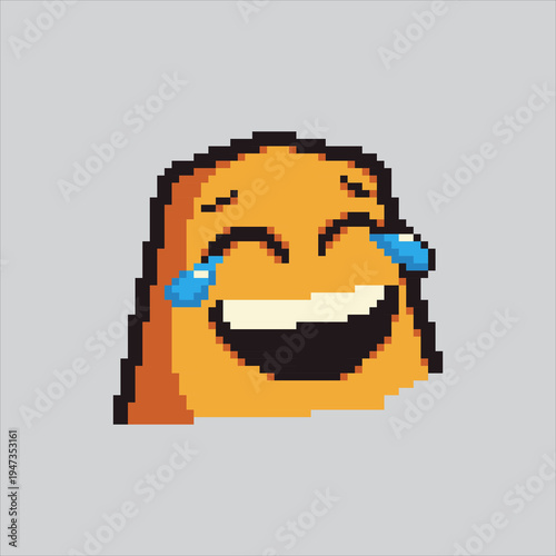Pixel art illustration Laughing Face. Pixelated Laugh Tears Emoji. Laugh Tears Emoji Expression Icon pixelated for the pixel art game and icon for website and video game. old school retro.
