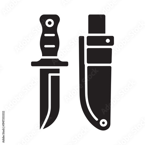 Simple black silhouette of a dagger and its accompanying sheath