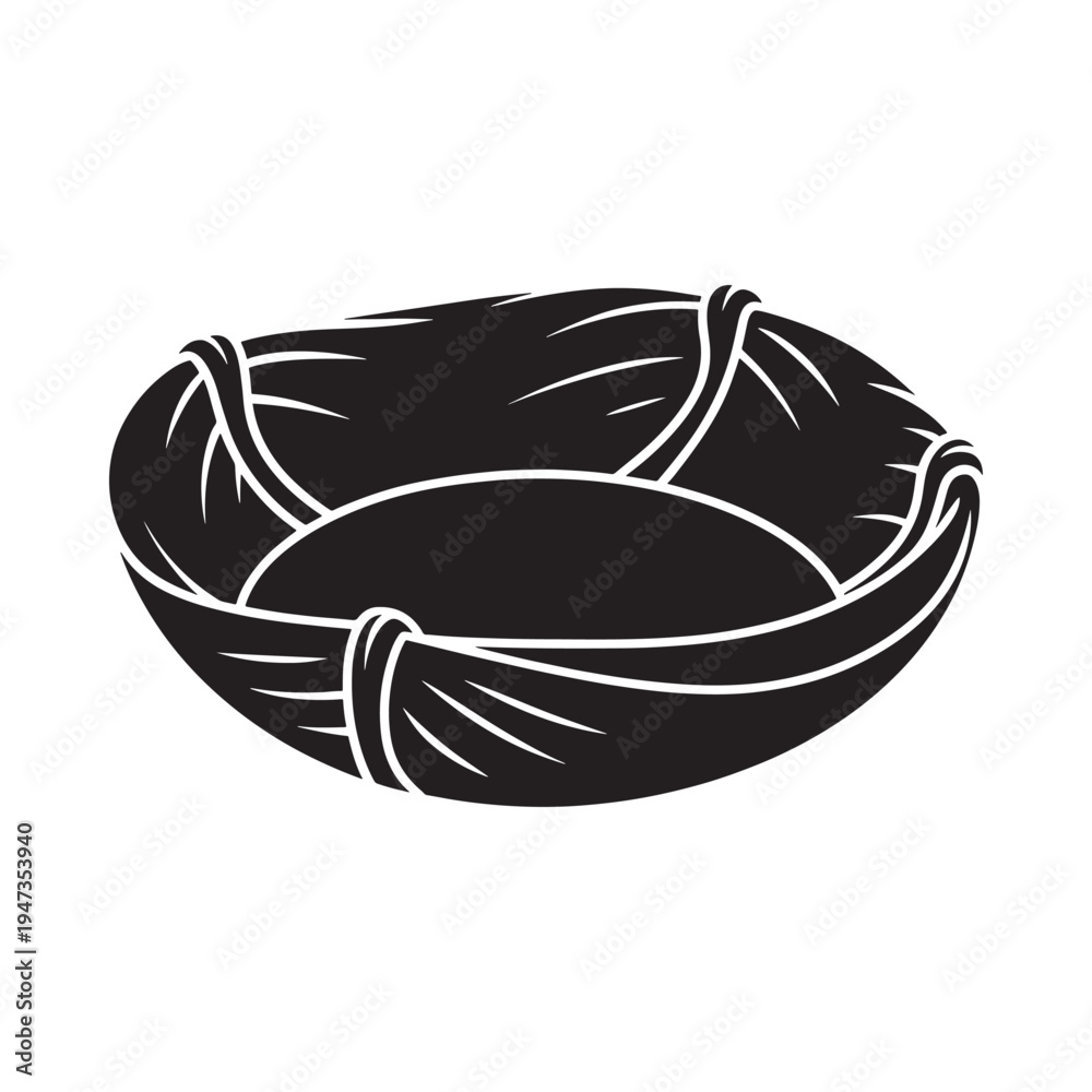 Obraz premium A black and white illustration of a woven basket with handles