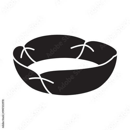 Simple black and white illustration of a rounded pet bed or cushion