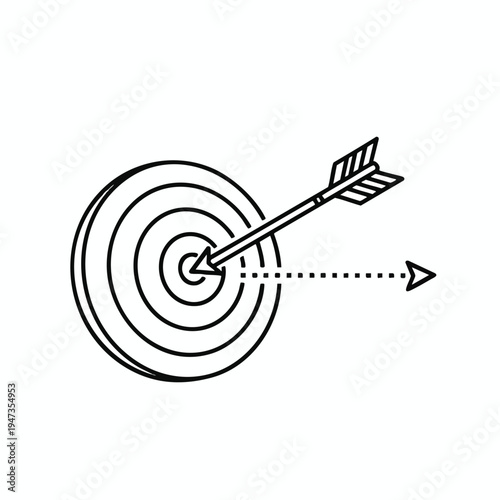 A black and white outline of a target with an arrow piercing the bullseye