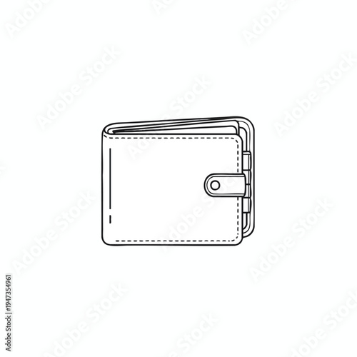 A simple outline drawing of a bifold wallet with a snap closure and stitched details