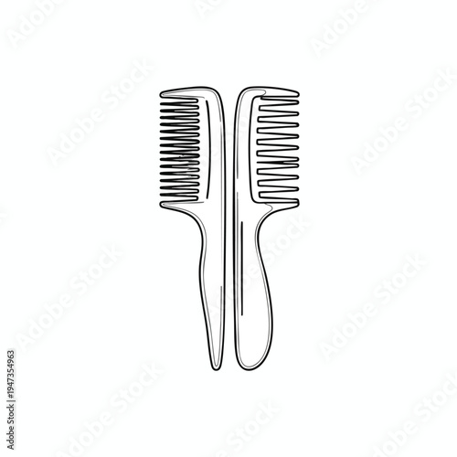 Two black line combs facing each other against a white background