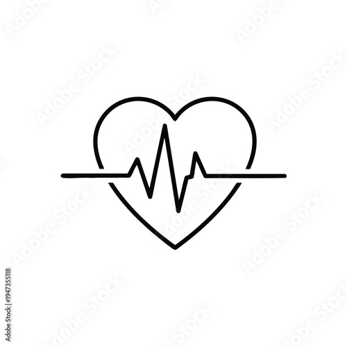 Simple line art of a heart with a cardiogram wave passing through it