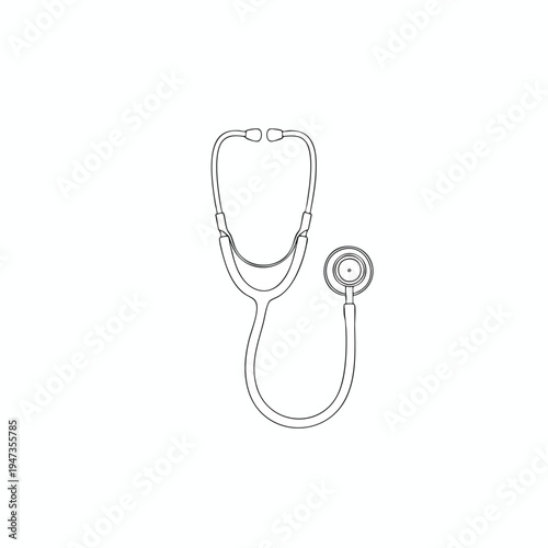 A black outline drawing of a medical stethoscope on a white background