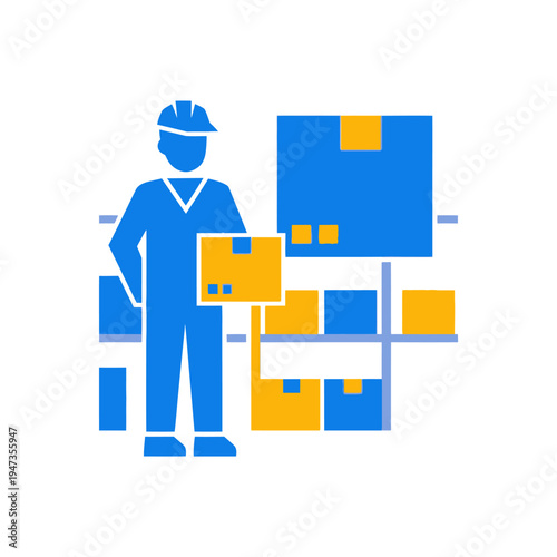 Warehouse worker with boxes, logistics and delivery concept, flat design icon