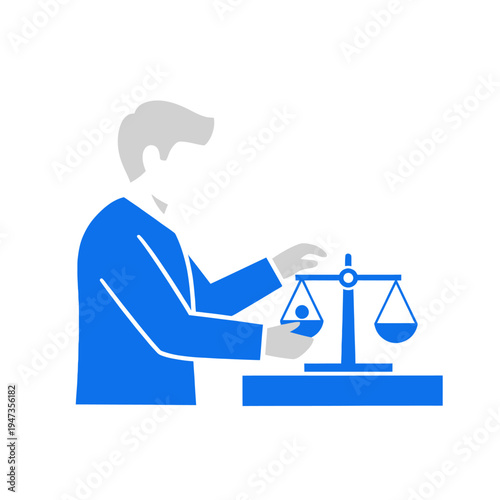 Lawyer Weighing Justice Scales with Figure, Concept of Legal Judgment and Impartiality