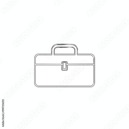 Minimalist outline of a briefcase with a handle and clasp on white background