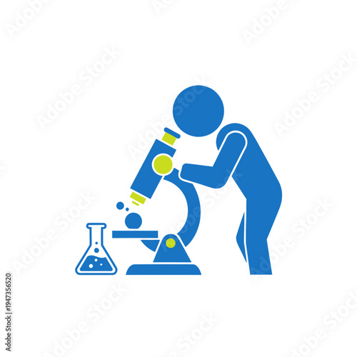 Scientist using microscope and flask, abstract concept of research and discovery