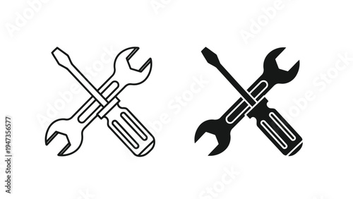 Two crossed wrenches symbolizing tools or mechanical maintenance and repair work. Vector
