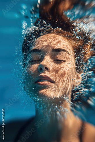 Wallpaper Mural Woman Underwater: Serene Portrait of Relaxation and Beauty in Aquatic Environment, Eyes Closed Torontodigital.ca