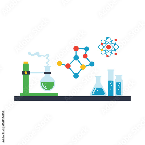 Chemistry Lab Equipment and Molecular Structures - Science Education Concept