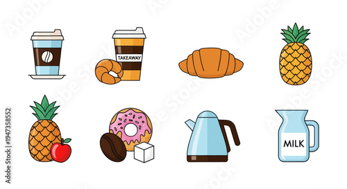 Breakfast food and beverage icon collection