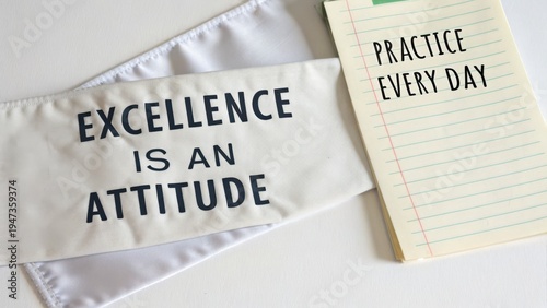 Motivational Banner and Notebook with Quotes on Excellence and Practice for Daily Inspiration and Personal Growth