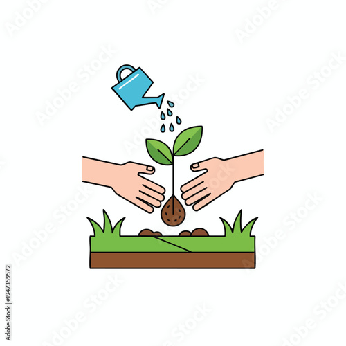 Hands nurture a seedling with water, symbolizing growth and care